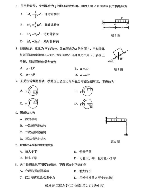 2019年4月上海自考专升本《工程力学二》考试真题整理(全套试卷)